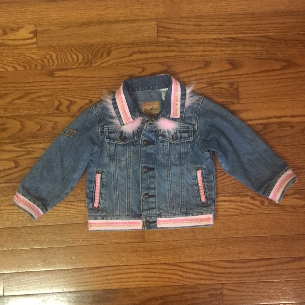 Levi Jean jacket w/pink & green added trim size 2T